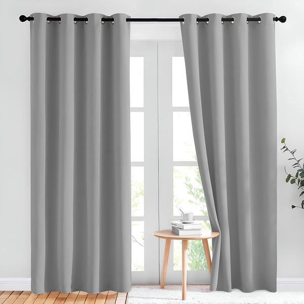 Blackout Curtains, Room Darkening Door Curtain Plain (Grey)