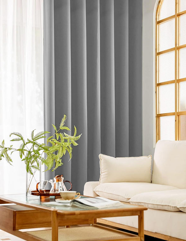 Atariya Decor Mix and Match Curtains - 2 Pieces Cotton Sheer Curtains and 2 Pieces Blackout Curtains, Set of 4 Panels, (100% Blackout Grey + White Sheer)