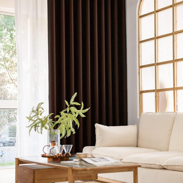 Atariya Decor Mix and Match Curtains - 2 Pieces Cotton Sheer Curtains and 2 Pieces Blackout Curtains, Set of 4 Panels, (100% Blackout Dark Brown + White Sheer)