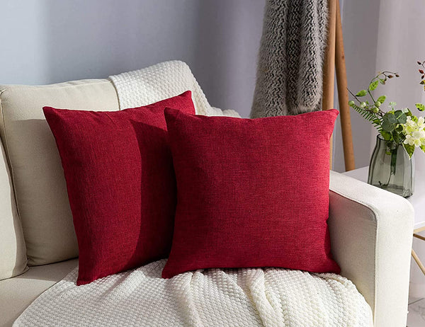 Jute Texture, Faux Linen Cushion Covers | Maroon