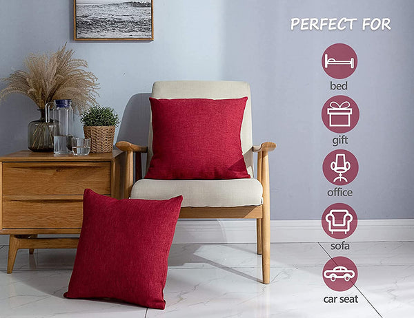 Jute Texture, Faux Linen Cushion Covers | Maroon