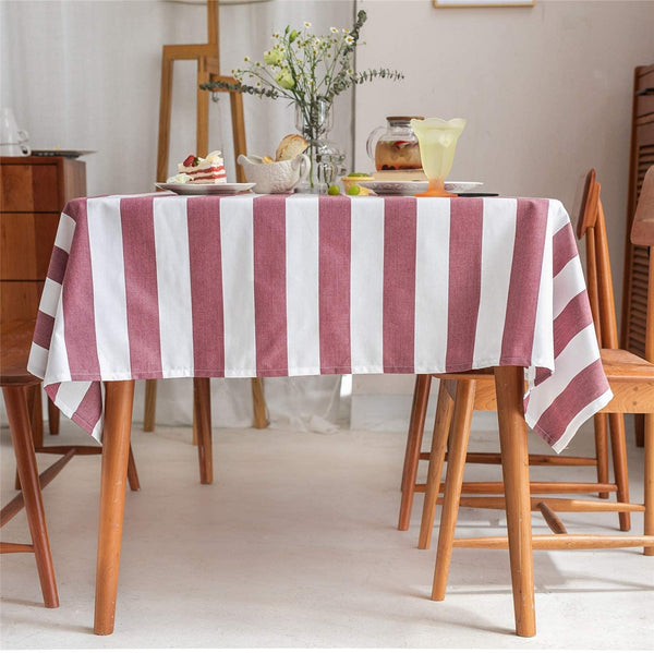 Cotton Dining Table Cloth 4, 6, 8, 10 Seater | Stripe Design | Heavy Duck Cotton | Rectangular Set of 1| Dusky Red