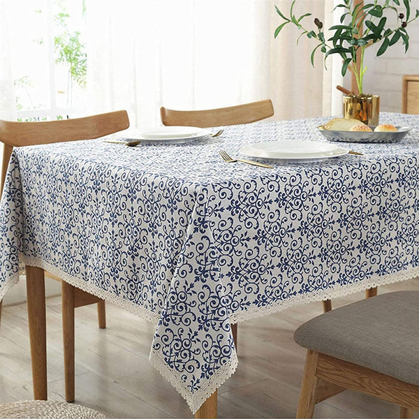 Cotton Table Cloth Floral Design with White Lace