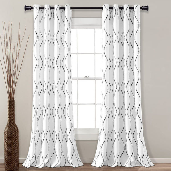 Cotton Curtain with Stainless Steel Rings (White Swirl)