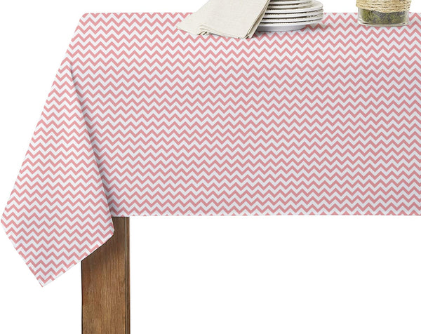 Cotton Dining Table Cloth Zigzag Pink Design