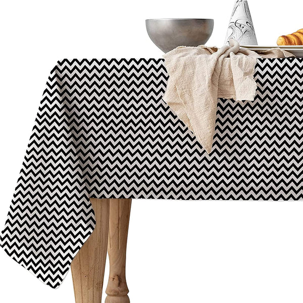 Cotton Dining Table Cloth, Zigzag Black Design