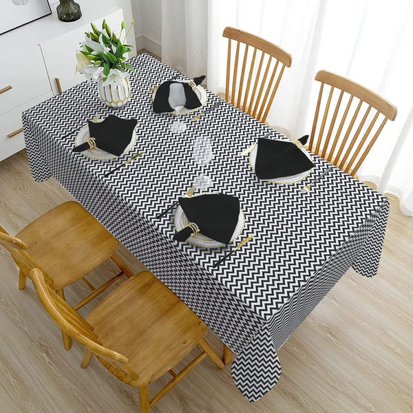 Zigzag Cotton Linen Tablecloth with Table Napkins, (Pack of 6 Napkins)(Combo Pack)