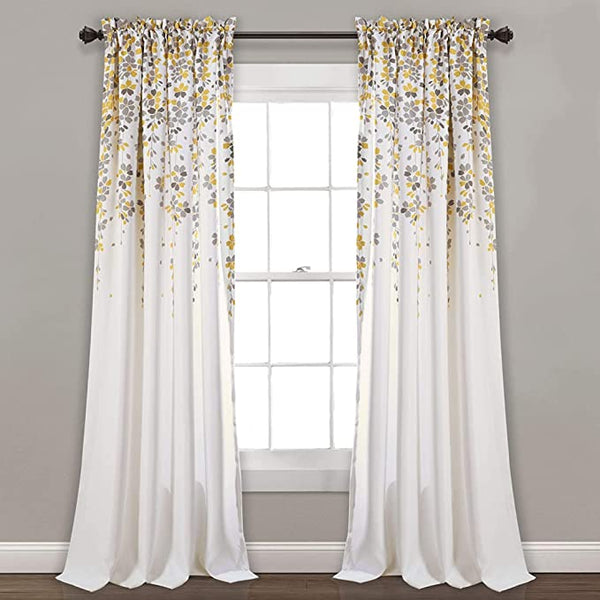 Weeping Flower Cotton Curtains with Stainless Steel Rings, Pair of 2