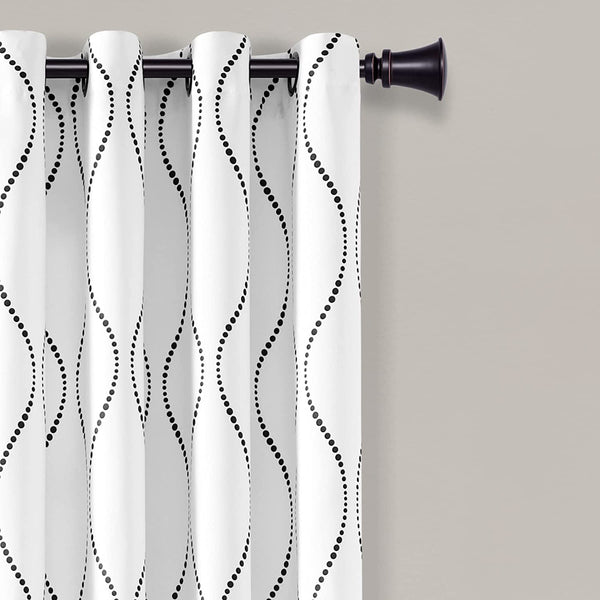 Cotton Curtain with Stainless Steel Rings (White Swirl)