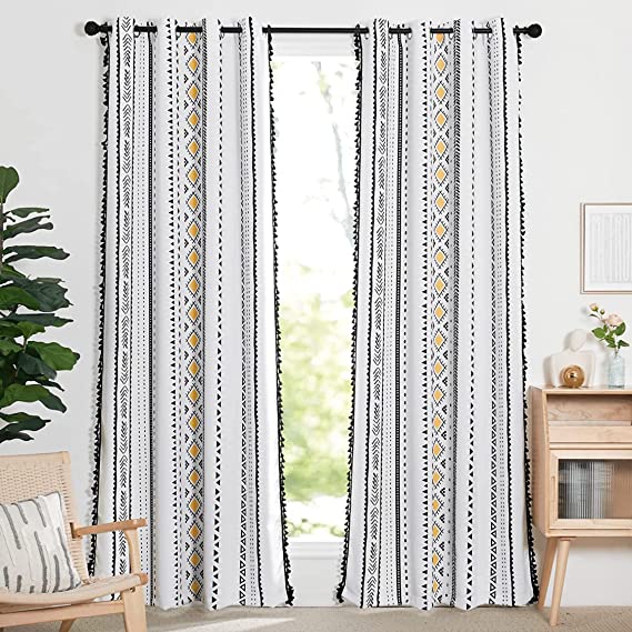 Cotton Curtain with Stainless Steel Rings | Bohemian Tribal | Set of 1