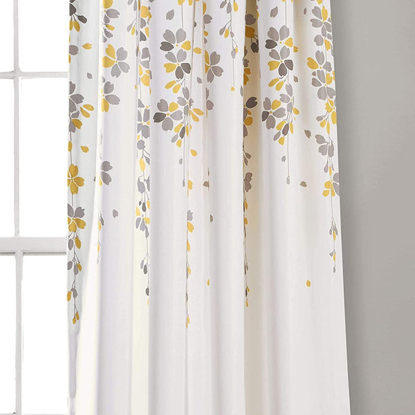 Weeping Flower Cotton Curtains with Stainless Steel Rings, Pair of 2