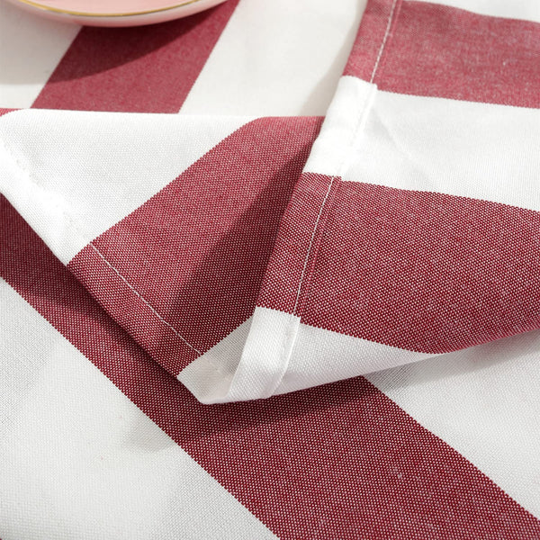 Cotton Dining Table Cloth 4, 6, 8, 10 Seater | Stripe Design | Heavy Duck Cotton | Rectangular Set of 1| Dusky Red