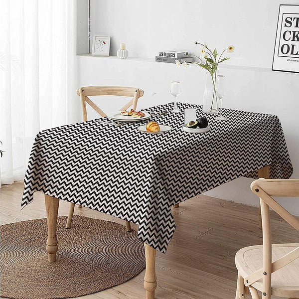 Cotton Dining Table Cloth, Zigzag Black Design