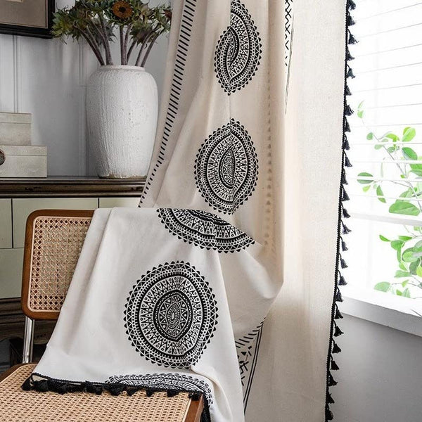 Cotton Curtain with Stainless Steel Rings | Bohemian Mandala | Set of 1