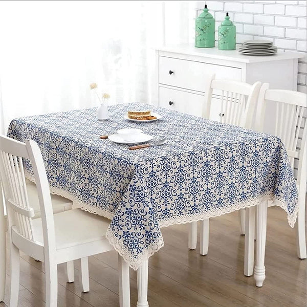 Cotton Table Cloth Floral Design with White Lace