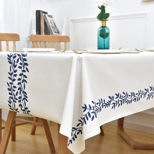 Cotton Dining Tablecloth - Blue Leaf