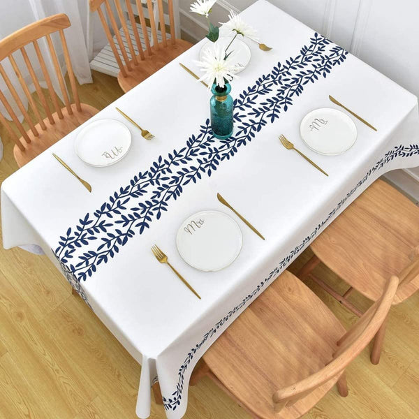 Cotton Dining Tablecloth - Blue Leaf