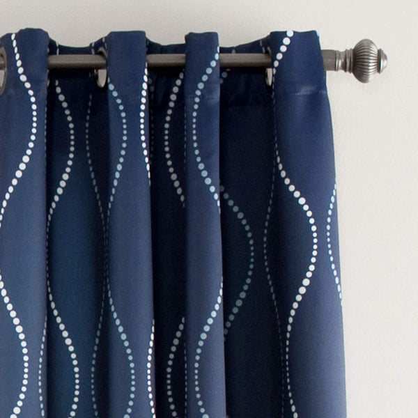 Cotton Curtains with Stainless Steel Rings (Teal Blue Swirl)