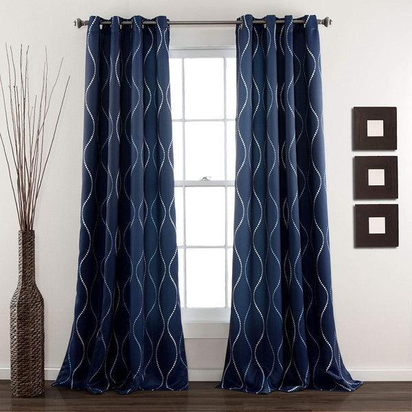 Cotton Curtains with Stainless Steel Rings (Teal Blue Swirl)